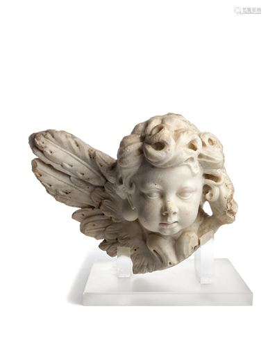 A Continental Marble Winged Cherub