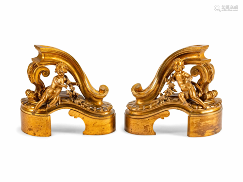 A Pair of Louis XV Style Gilt-Bronze Chenets …