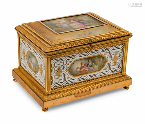 A French Gilt-Bronze-Mounted Porcelain Casket …