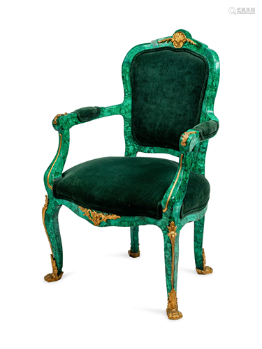 A Louis XV Style Gilt-Bronze-Mounted Malachite…