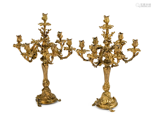 A Pair of Louis XV Style Gilt-Bronze Seven-Light