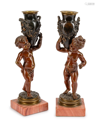 A Pair of French Patinated Bronze Figures …