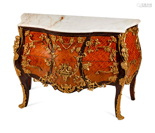 A Louis XV Style Gilt-Bronze-Mounted Parquetry …