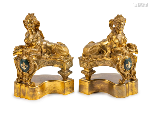 A Pair of Regence Style Gilt-Bronze Sphinx-Fo…