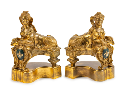 A Pair of Regence Style Gilt-Bronze Sphinx-Fo…