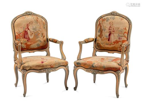 A Pair of Louis XV Style Tapestry-Upholstered …