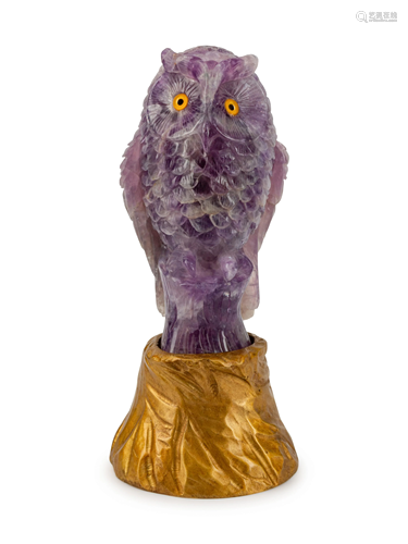 A Carved Amethyst Figure of an Owl Height …