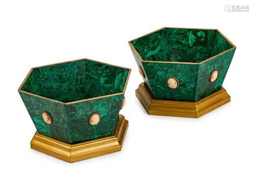 A Pair of Malachite and Giltwood Hexagonal …