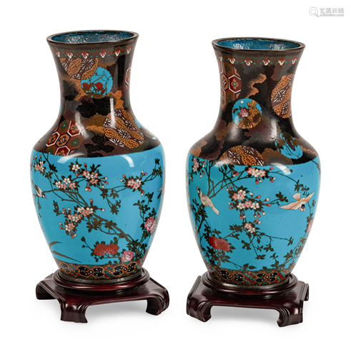 A Pair of Japanese Cloisonne Vases Height 1…