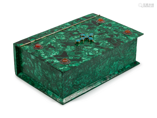 A Jewel-Mounted Malachite Book Box Heigh…