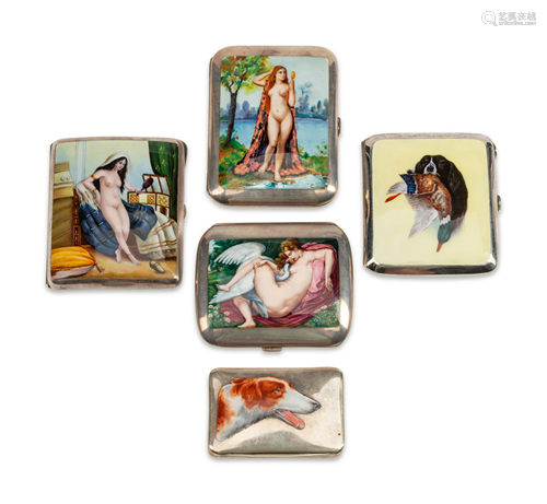 Five Silver and Enamel Cigarette Cases Di…