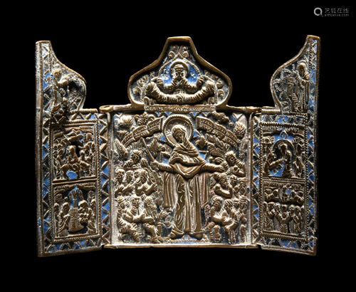 A Russian or Eastern European Enameled Bronz…