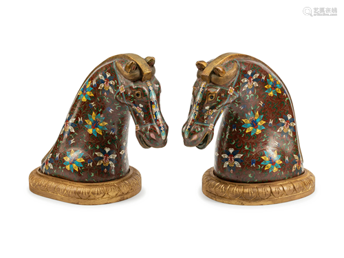 A Pair of Chinese Cloisonne Horse Heads H…