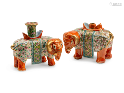 A Pair of Chinese Export Porcelain Elephant-…