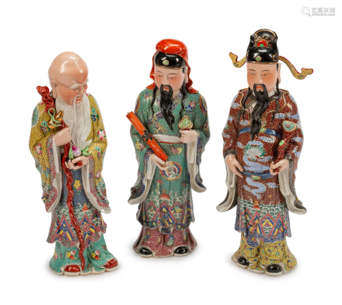 Chinese Polychromed Porcelain Figures of Sanzi…