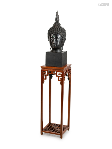 A Large Thai Bronze Head of Buddha Height …