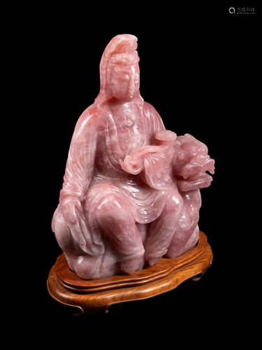 A Chinese Carved Rose Quartz Figure of Gu…