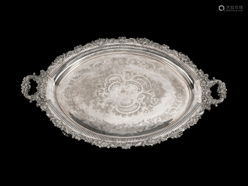 A Large English Silverplate Oval Two-Hand…