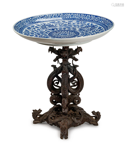 A Chinese Carved Wood Circular Table Heig…