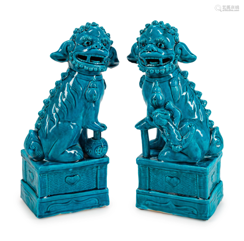 A Pair of Chinese Turquoise-Glazed Pottery F…