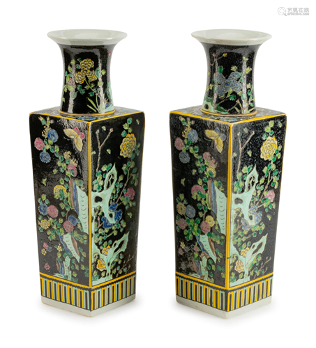 A Pair of Chinese Famille Noir Porcelain Vas…