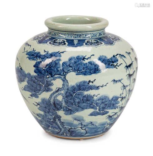 A Chinese Blue and White Porcelain Oval Jar …