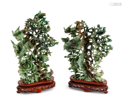 A Pair of Chinese Pierce-Carved Hardstone …