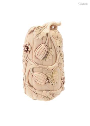 A Chinese ivory 'erotic' gourd carving