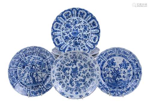 Seven Chinese blue and white plates