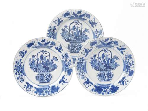 Three Chinese blue and white plates