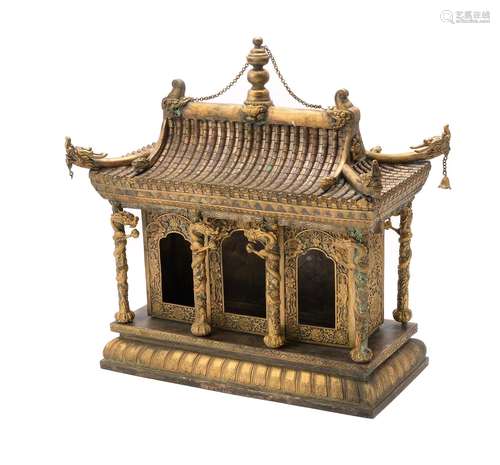 A large and unusual Chinese gilt metal temple model