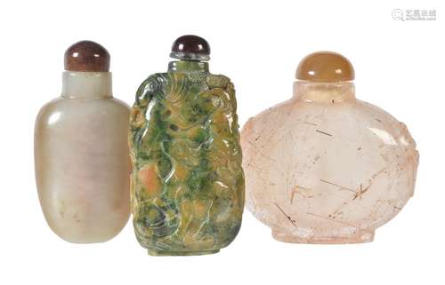 A mottled jade snuff bottle and stopper