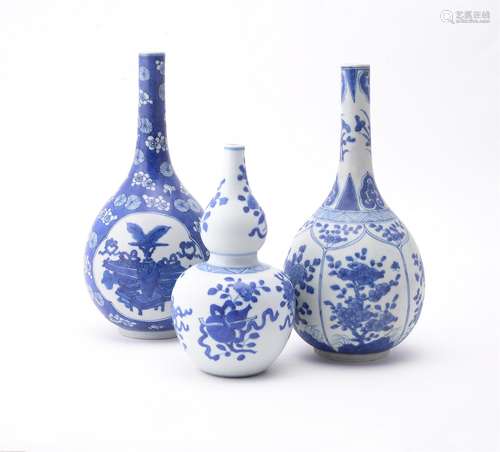 Three Chinese blue and white 'Shipwreck' bottle vases