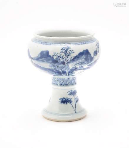 A Chine blue and white stem cup