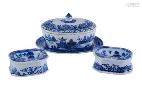 Two Chinese export blue and white salt cellars