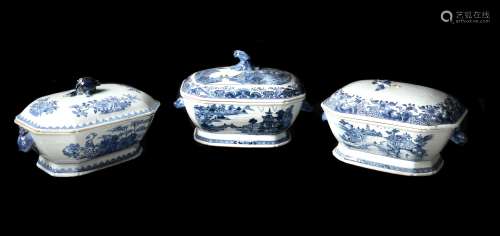 Three various Chinese Export blue and white tureens and covers