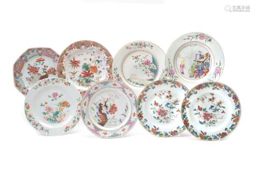 Seven various Chinese Export 'Famille Rose' plates