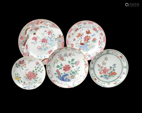 Five various Chinese 'Famille Rose' dishes
