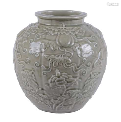 A Chinese celadon-glazed 'Melon' jar