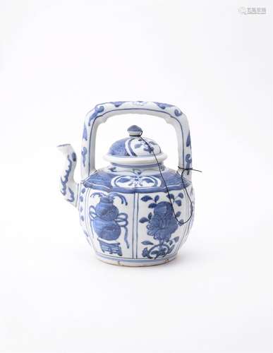 A Chinese blue and white 'Kraak' type 'Shipwreck' wine pot and cover