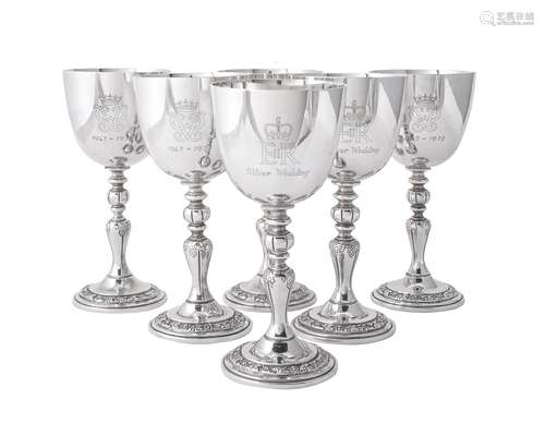 A set of six silver commemorative goblets by Garrard & Co. Ltd