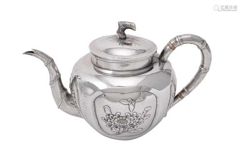 A Chinese export silver tea pot