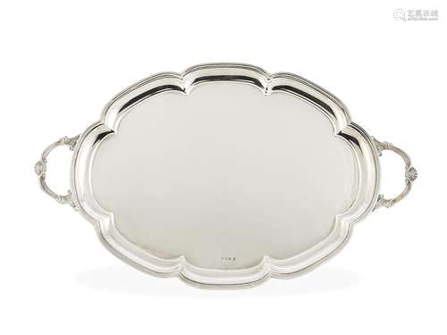 A silver lobed oval twin handled tray