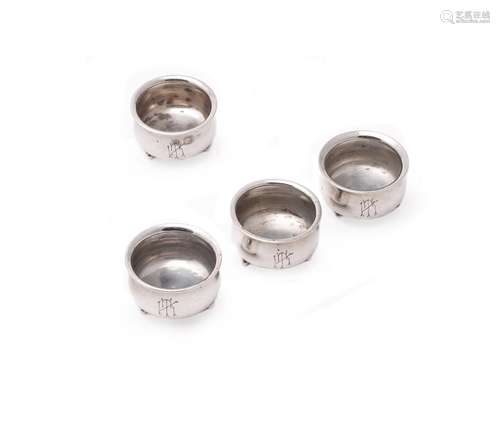 A set of four Russian silver salt cellars by Ivan Khlebnikov