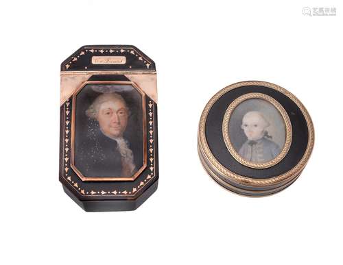 Two late 18th century portrait mounted tortoiseshell boxes