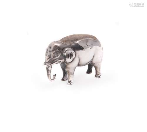 An Edwardian silver novelty elephant pin cushion by Adie & Lovekin Ltd.