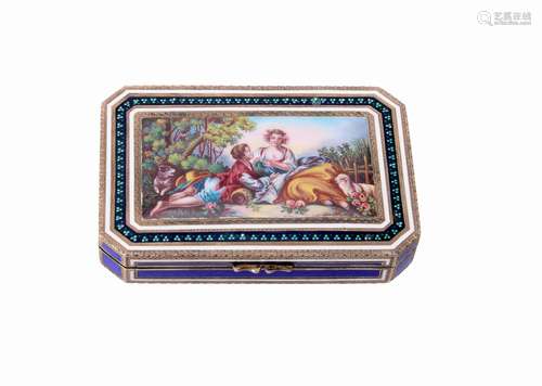 A Continental silver gilt and enamel canted-rectangular box