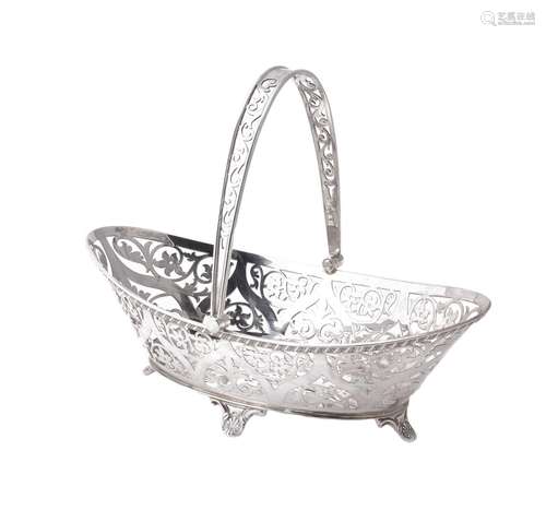 An Edwardian silver oval swing handled basket by William Hutton & Sons Ltd.