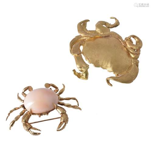 A coral crab brooch