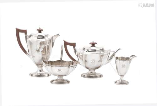 A silver shaped oval four piece tea set by Mappin & Webb